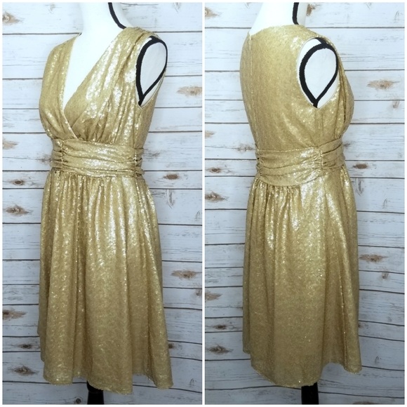 Eva Mendes New York &Company Gold Sequin Dress Size Small - Picture 5 of 8